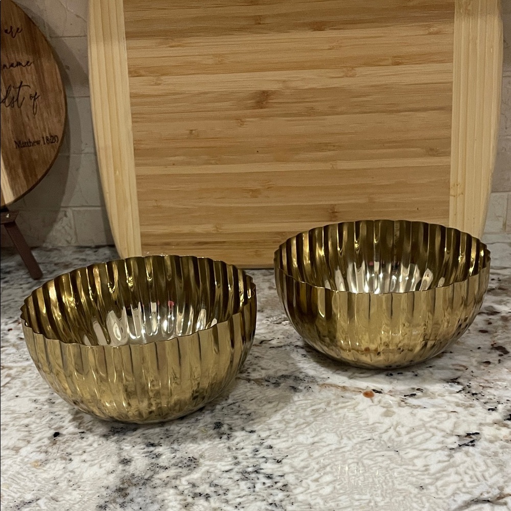 Set of Two Gold Ribbed Bowls